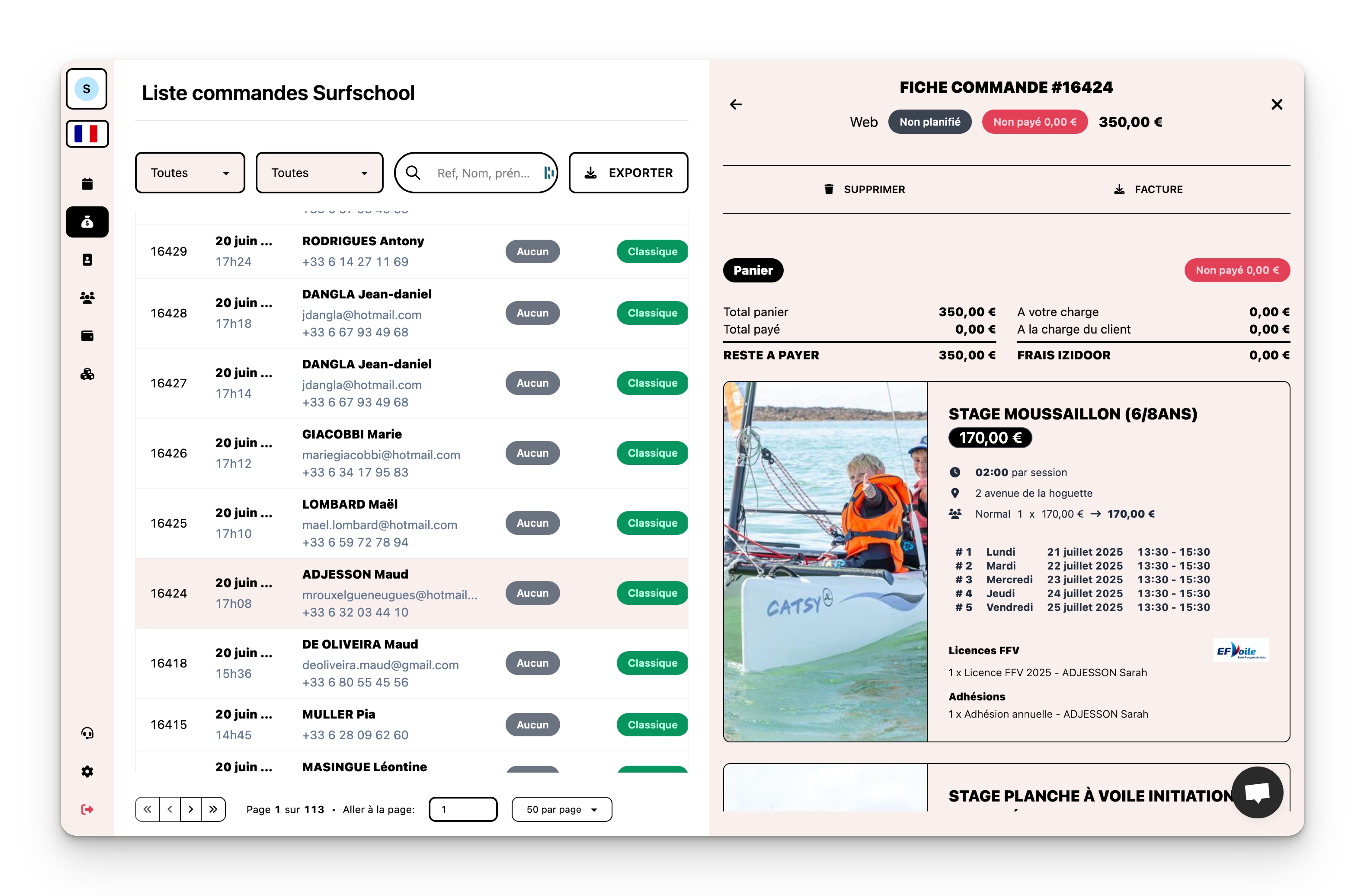 Liste des commandes automatisées Izidoor