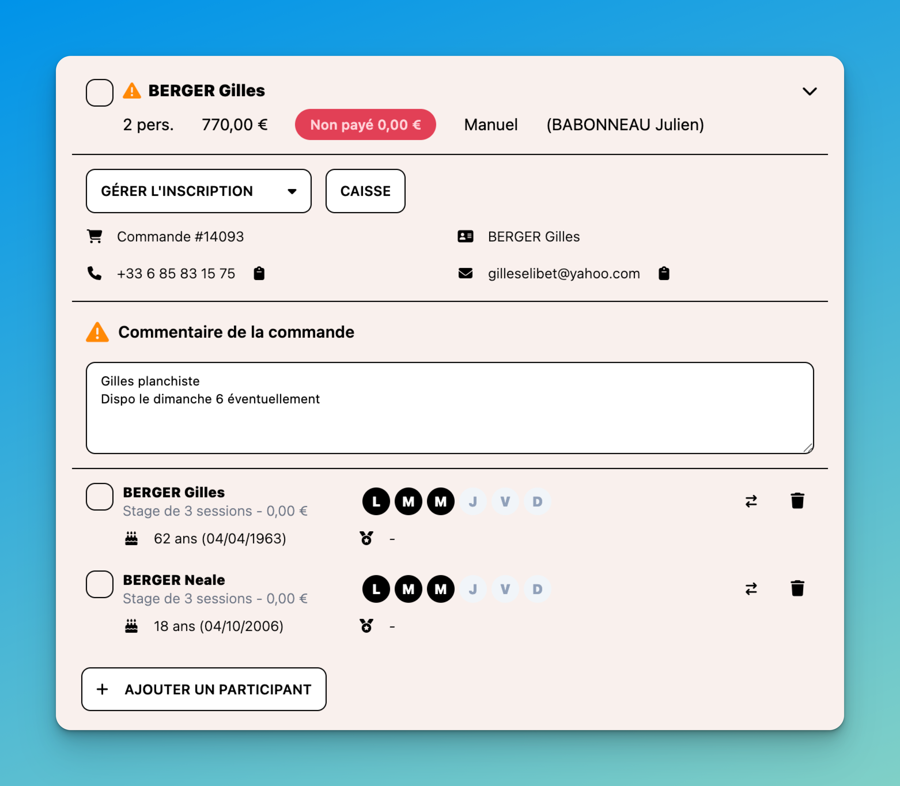 Gestion des inscriptions et moniteurs Izidoor