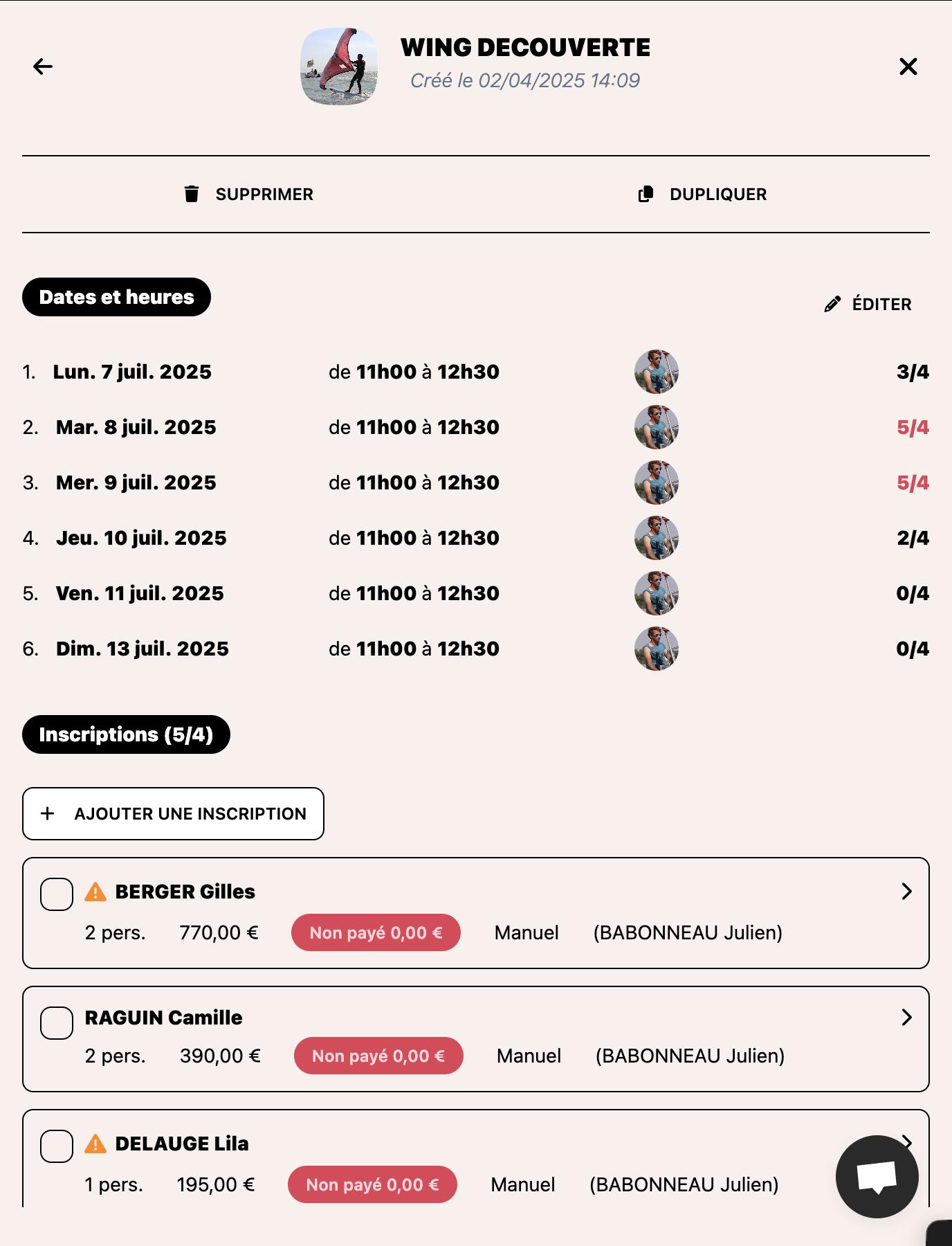 Formulaire d'informations activité